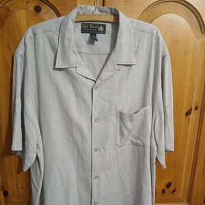 Nat Nast Luxury Originals Silk Camp Shirt Gray Menswear Relaxed Fit Large